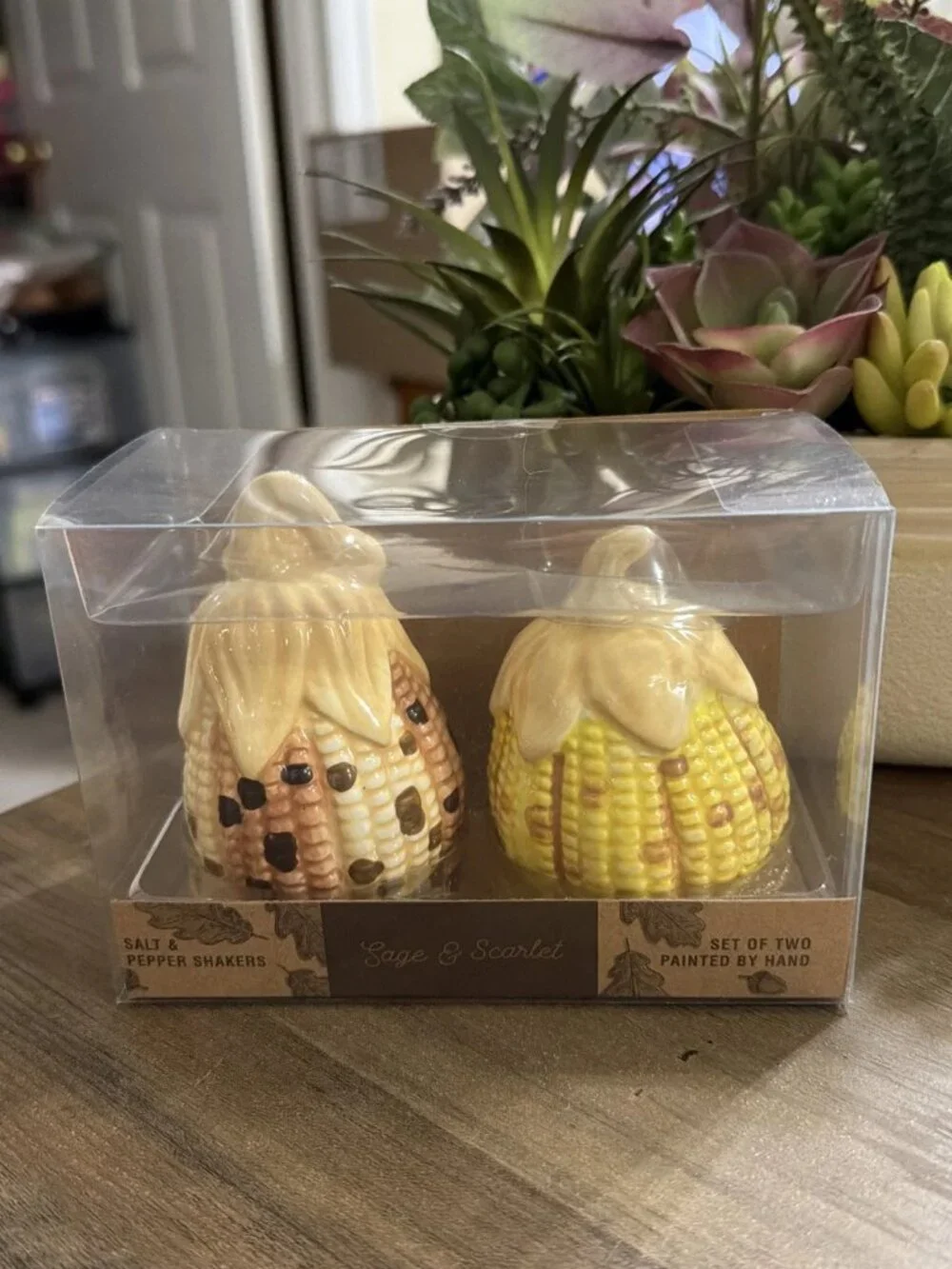 Sage & Scarlet Hand Painted Salt & Pepper Shaker Set - Harvest Corn